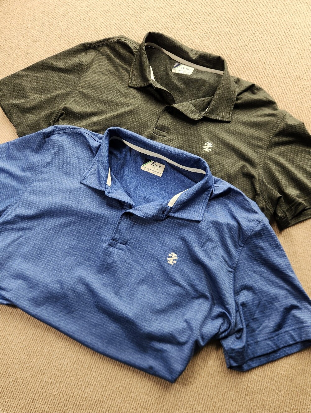 Lot Of 2 Izod Men's Large Performance Blue Charcoal Striped Golf Polo Shirt